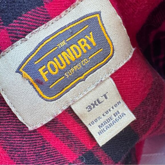 Foundry Men's 3XLT Tall Button Front Flannel Shirt Red & Black Buffalo Plaid - Picture 6 of 6